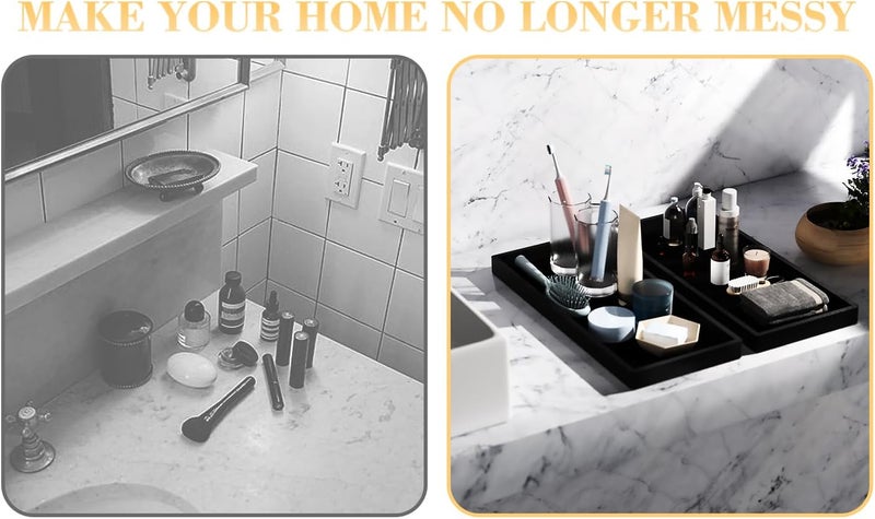 BBK Bathroom Vanity Tray 11.8 in- 2 Pack(Large) Silicone Bathroom Tray for Counter, Perfume Key Trinket Ring Tray, Decor Soap Dispenser Countertop Tray for Kitchen Sink Organization (Black) - Image 4